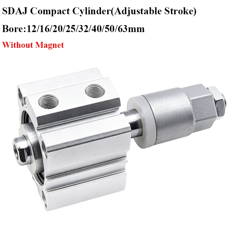 SDAJ 12 16 20 25 32 40 50 63 80mm Female Thread Piston Rod Double Acting Adjustable Stroke Compact Thin Pneumatic Air Cylinder