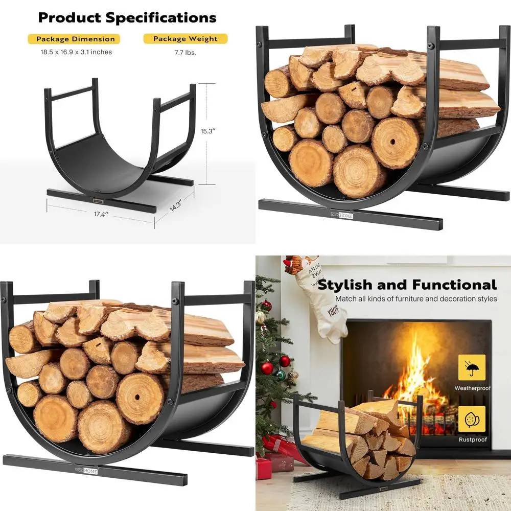 

17 Inch Heavy-Duty Wooden Log Rack for Storage - Suitable for Indoor and Outdoor Use, Black
