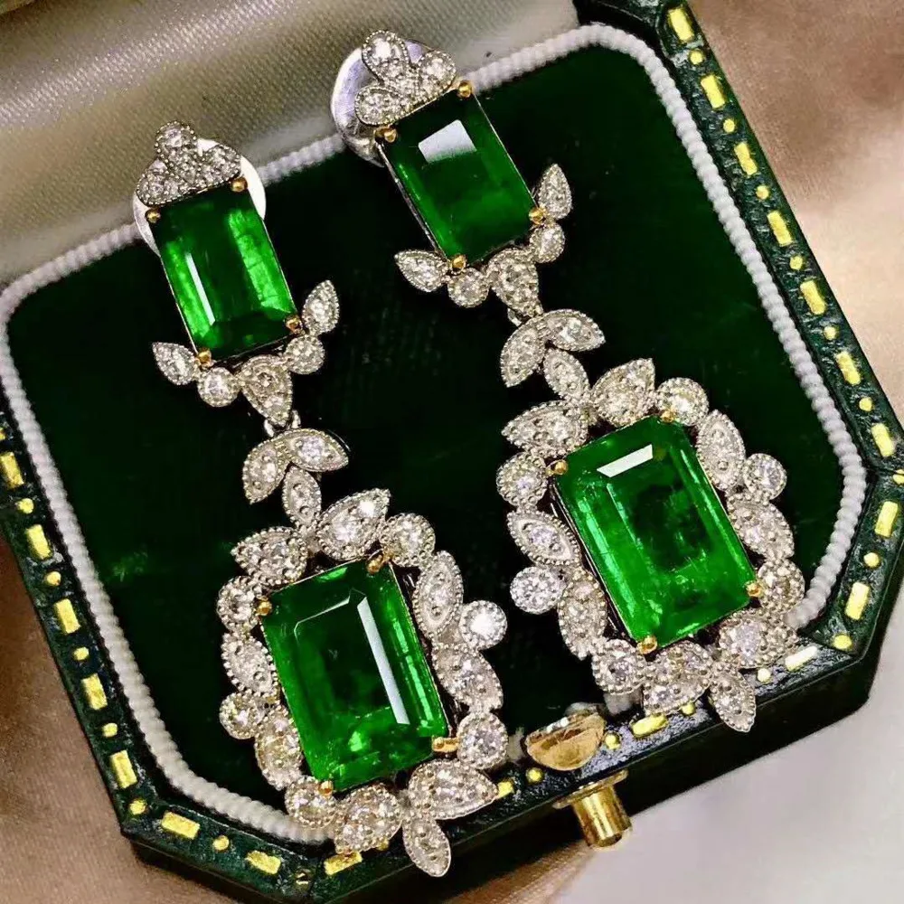 WOSIKATE-pendientes de plata de primera ley con forma de Esmeralda para mujer, aretes colgantes, plata esterlina 925, Estilo Vintage, fiesta de