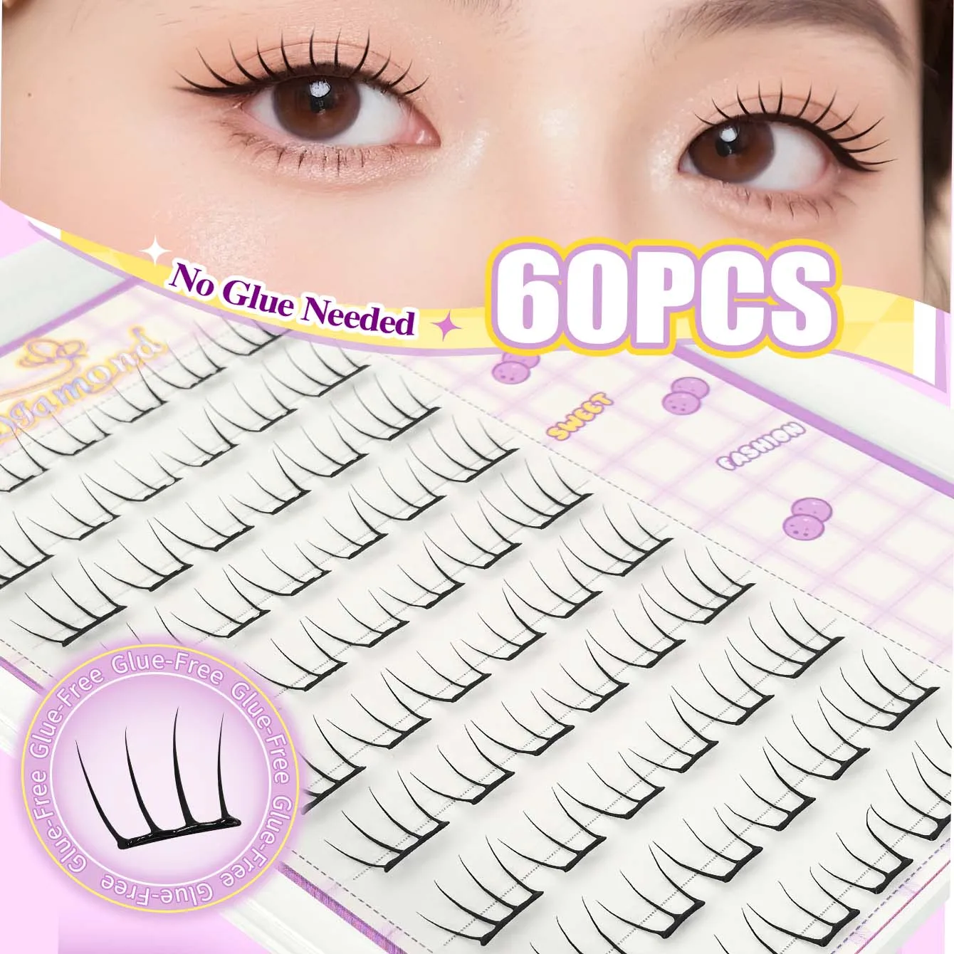 DIY Fashion Wimpernverlängerungen Kleberfreier Koreanischer Stil Girl Group Wimpern Segmentierte Natürliche Lange Falsche Wimpern Selbstklebende Wimpern