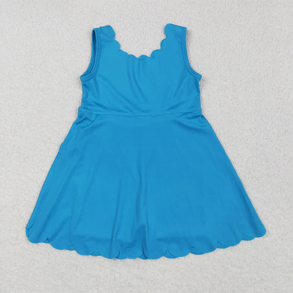 

Baby Girls Blue Sleeveless Yoga Knee Length Dresses Kids Summer Athletic Wear Hot Color for Girls