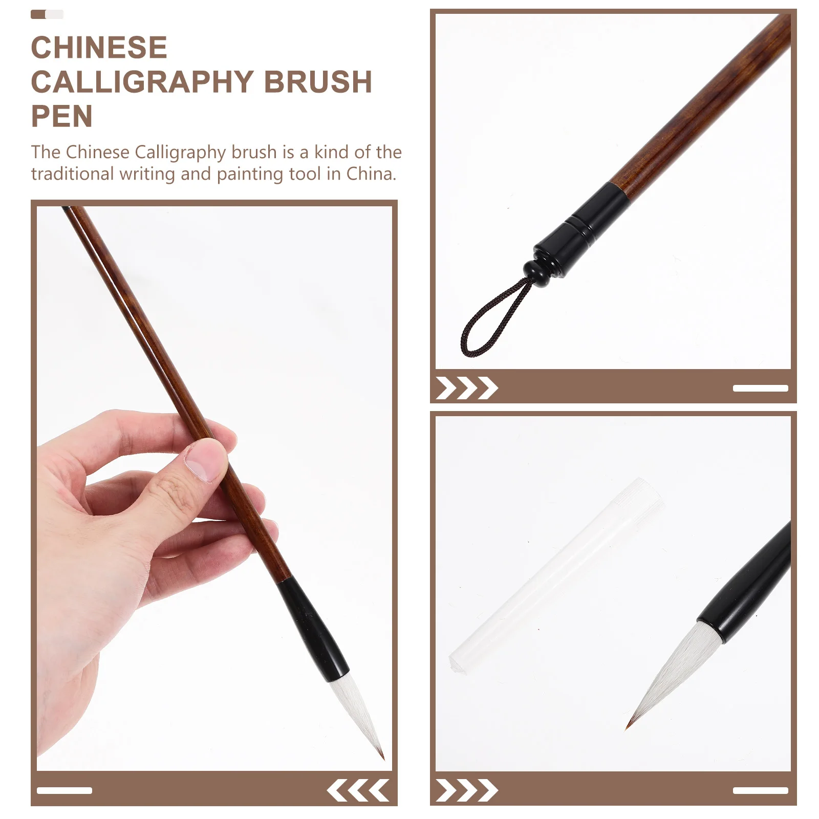 

3pcs Chinese Calligraphy Pen Wooden Handle Sumi Ink Drawing Writing Tool For Beginners Size Painting Craft Practice