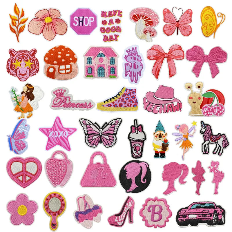 

Newly Designed Ironed Patch Embroidered Mushroom Doll Cute Fairy Girl Badge Cloth Paper Pink Series Bag Iron on Patch