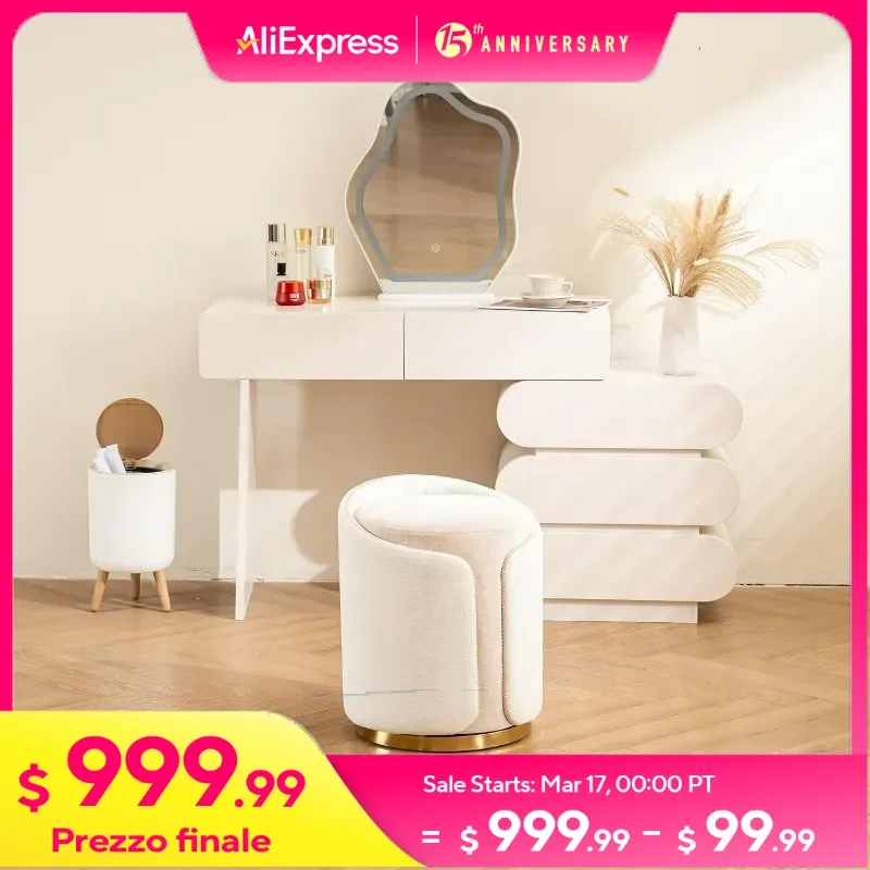

Swivel Vanity Stool with Gold Base Comfy Vanity Chair Modern Round Stool for Makeup Vanity Ottoman Foot Rest for Bedroom