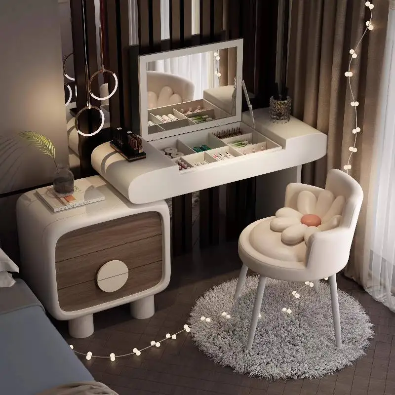 

European Decor Makeup Vanity Desk Wooden Drawer White Black Makeup Vanity Desk Mirror Corner Komody Master Bedroom Furniture