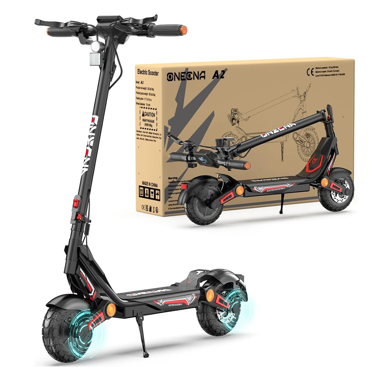 A2 3000W Foldable Adult Dual Motor Electric Scooter - Top Speed 35 Miles, Range 45 Miles, Foldable Off Road/Commuter Electric Scooter with 10 Inch Road Tires, Dual Shock Absorber