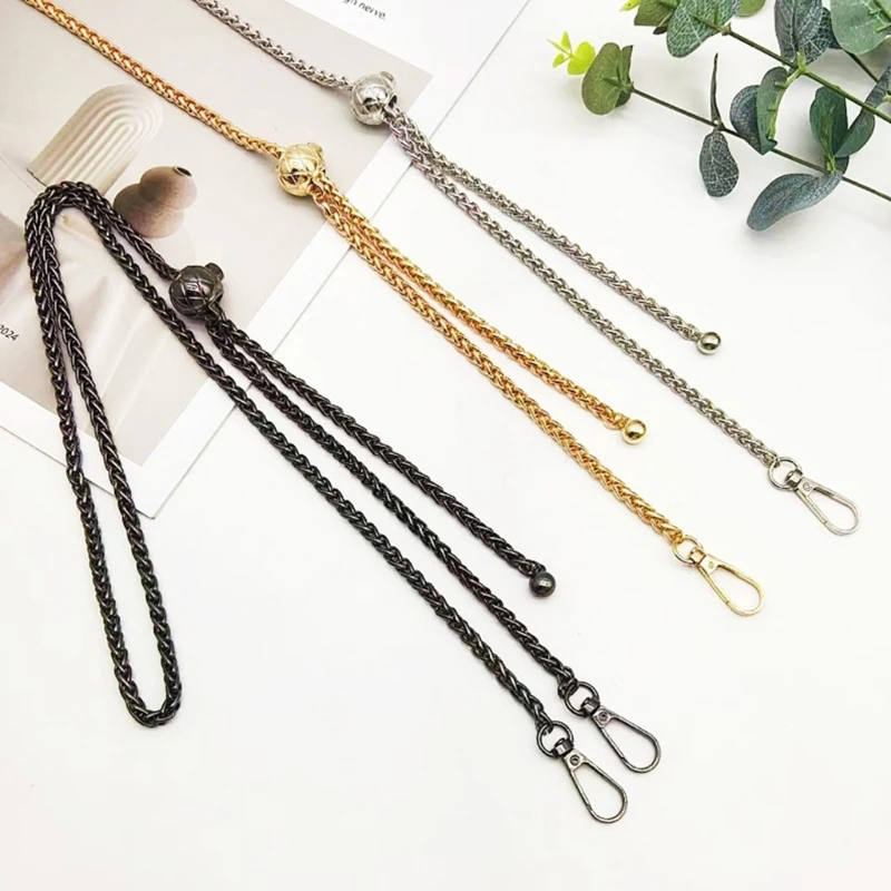 62KE Elegant Metal Purse Strap With Adjustable Length And Pearls Design
