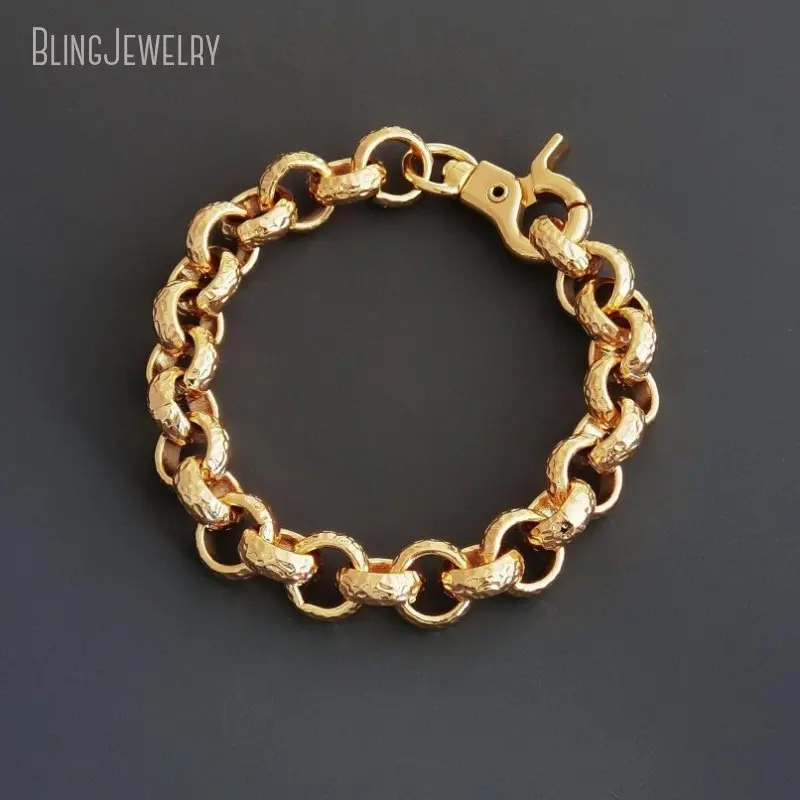 10pcs K Gold Color Chunky Hammered Rolo Chain Link Bracelet Bold Statement Vintage Women Jewelry Gift