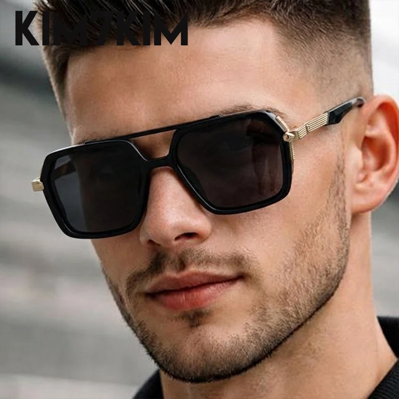 

Polarized Square Sunglasses Men Luxury Brand Designer Vintage Punk Double Bridge Sun Glasses Black Gold Frame Driving Eyewear