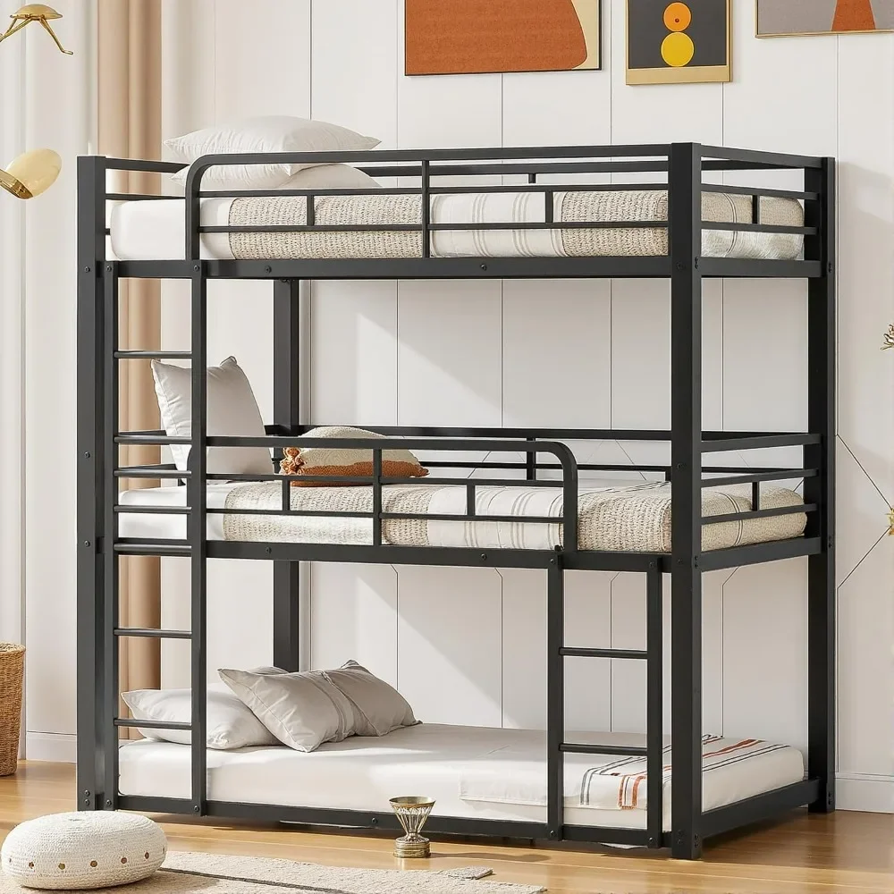 

Triple Bunk Bed, Twin Over Twin Over Twin Metal Bunkbeds with Ladder, No Box Spring Needed, Easy Assembly, Bunk Bed Kids