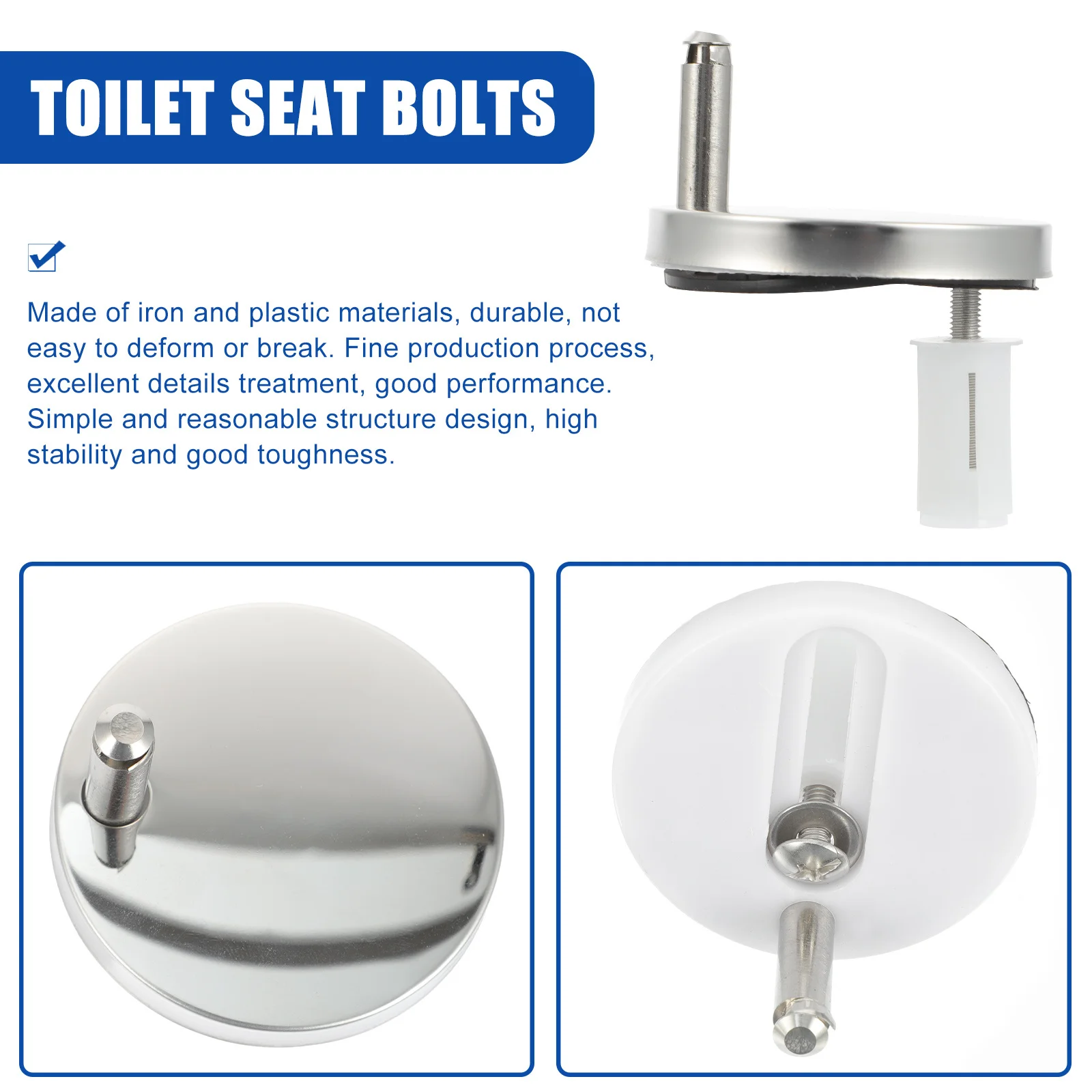 

2Pcs Toilet Seat Hinge Fixings Strong Toilet Seat Bolts for Standard Toilets Easy to Install Replacement Hardware Reliable