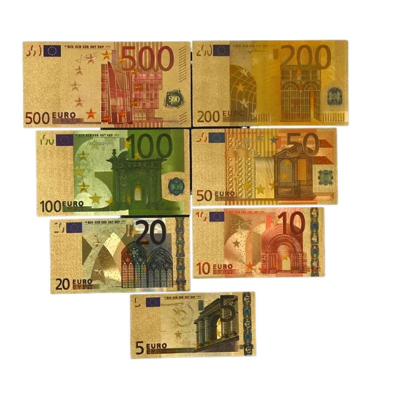 7pcs/Set 24K Gold Banknotes Gold Dollars/Euro Antique Plated Commemorative Notes Home Decoration