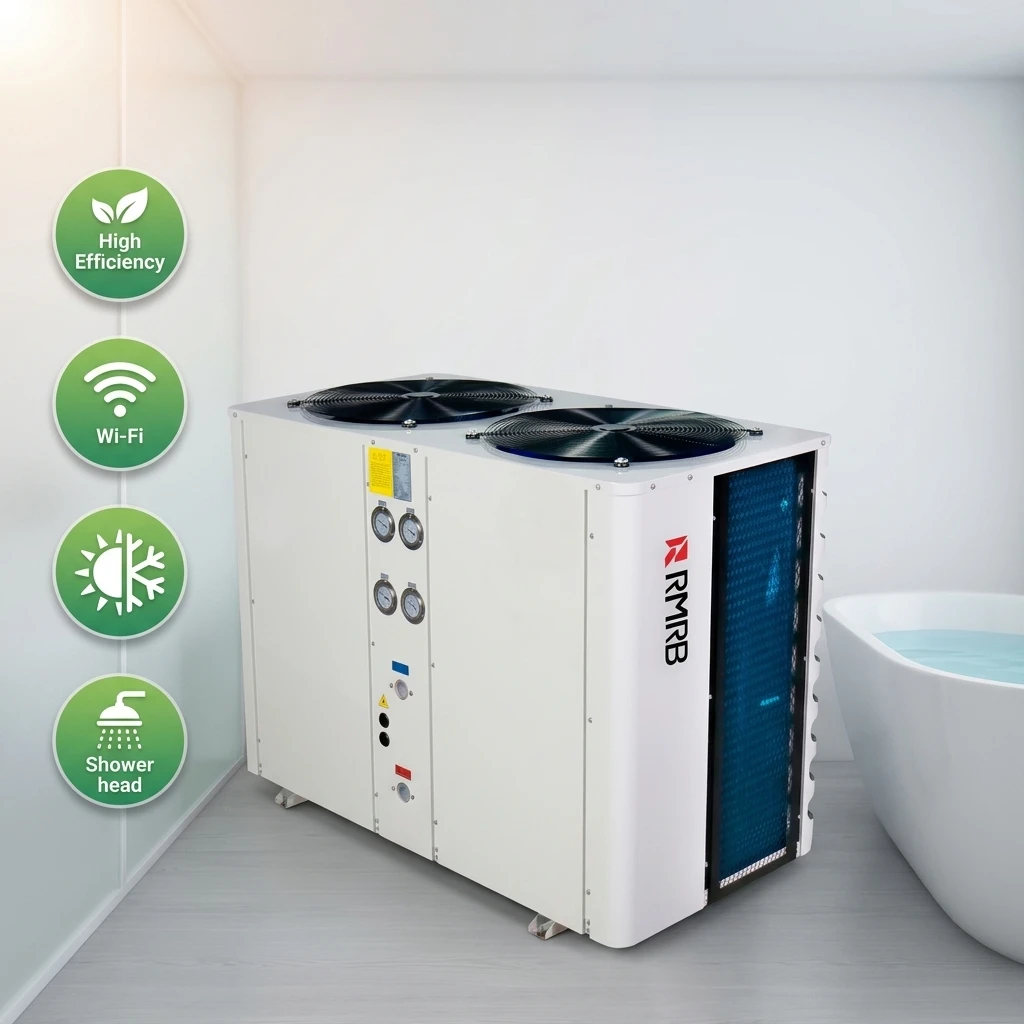 RMRB 43kW Air Source Heat Pump Water Heater, Dual Copeland Scroll Compressors, R410A, Commercial Heating
