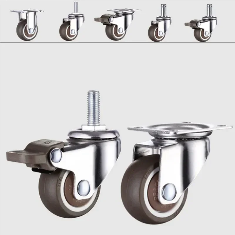 TPR Furniture Casters Wheels Silent Wheel 1/1.25/1.5/2 Inch Rubber Swivel Castor Trolley with Brake for Trolley Baby Bed Wheels