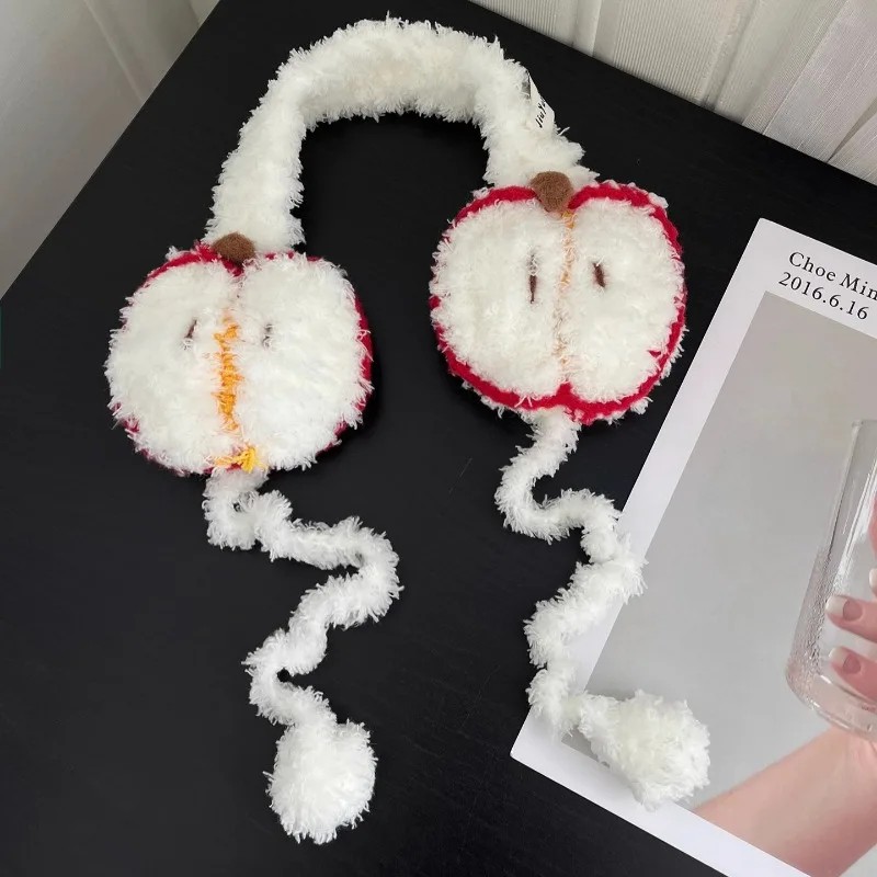 لطيف التفاح شكل تصميم أفخم غطاء للأذنين للنساء الخريف والشتاء جو السفر الدافئة تنوعا شخصية الأشرطة سماعات الأذن #4