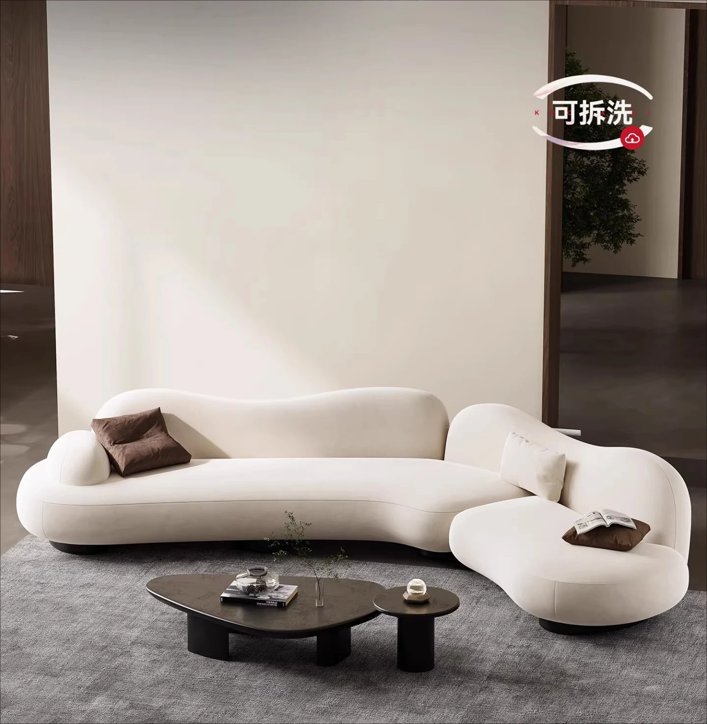 

Italian minimalist fabric sofa, curved living room, large apartment, special-shaped corner sea salt sofa