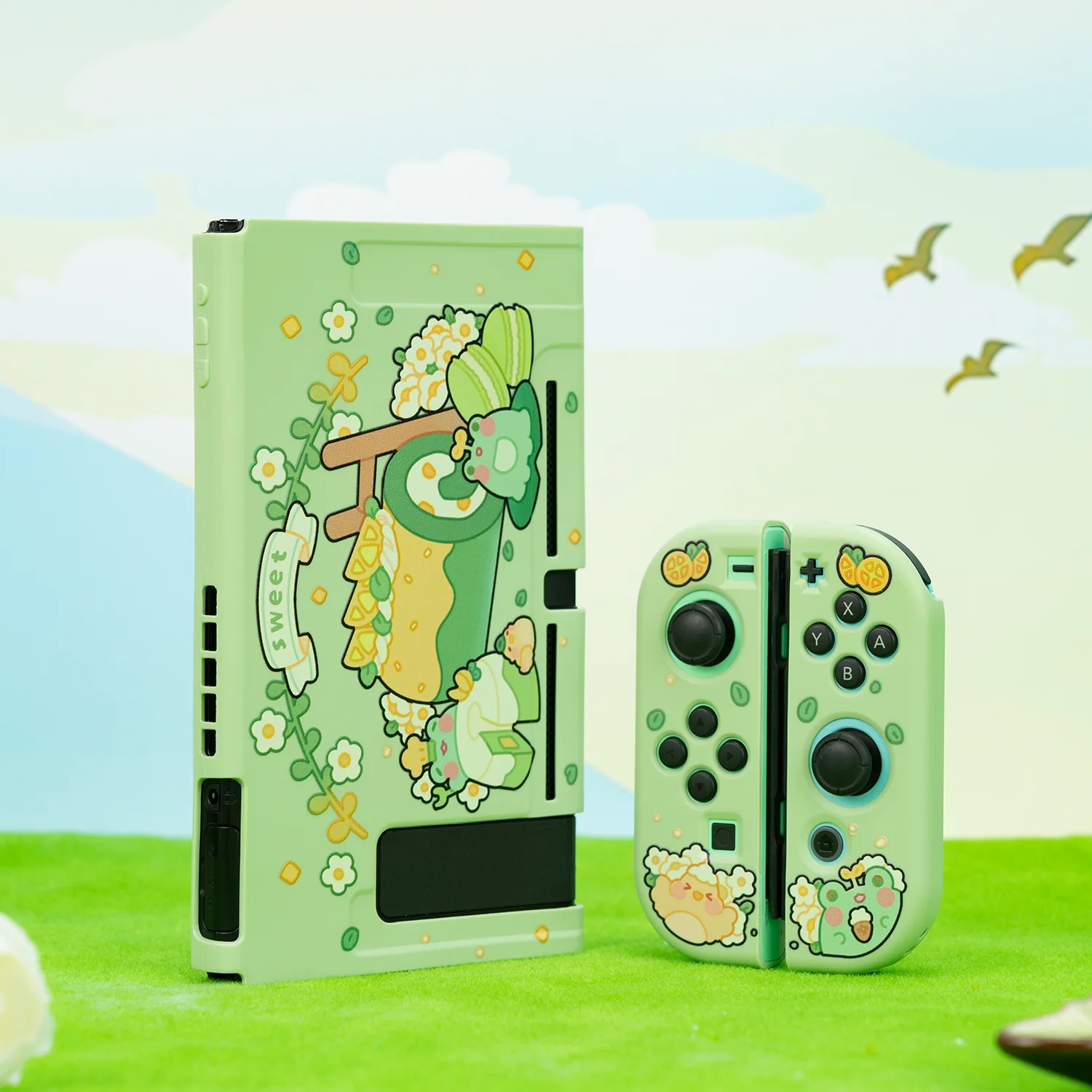 Protetora Soft Shell para Nintendo Switch Controller, Dockable Cover Case, Kawaii Sapo Bonito, Verde, Joy-Con Controller