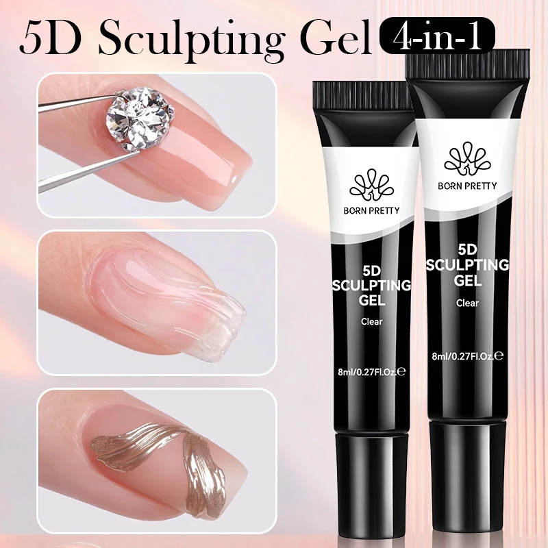 5D Nail Sculpting Gel with Solid Mirror Powder DIY Nail Embossing Gel for Painting Carving Nails 8ml