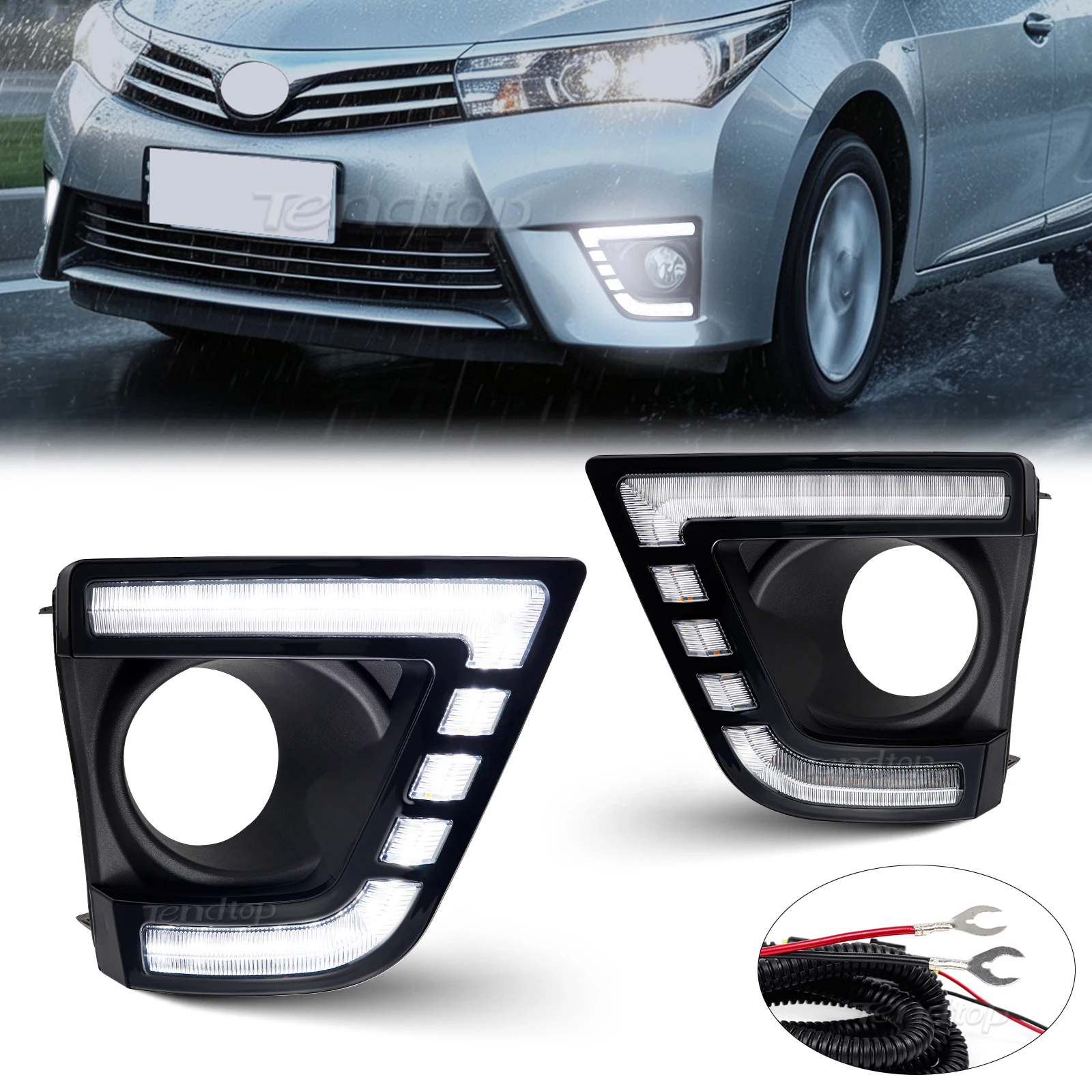 White & Amber LED Car Daytime Running Lights DRL Turn Signal Light For Toyota Corolla Altis  2014-2017
