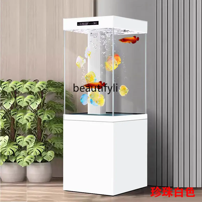 Chinese Style Light Luxury Fish Tank Aquarium Square Bottom Filter Super White Living Room Wall Home Screen