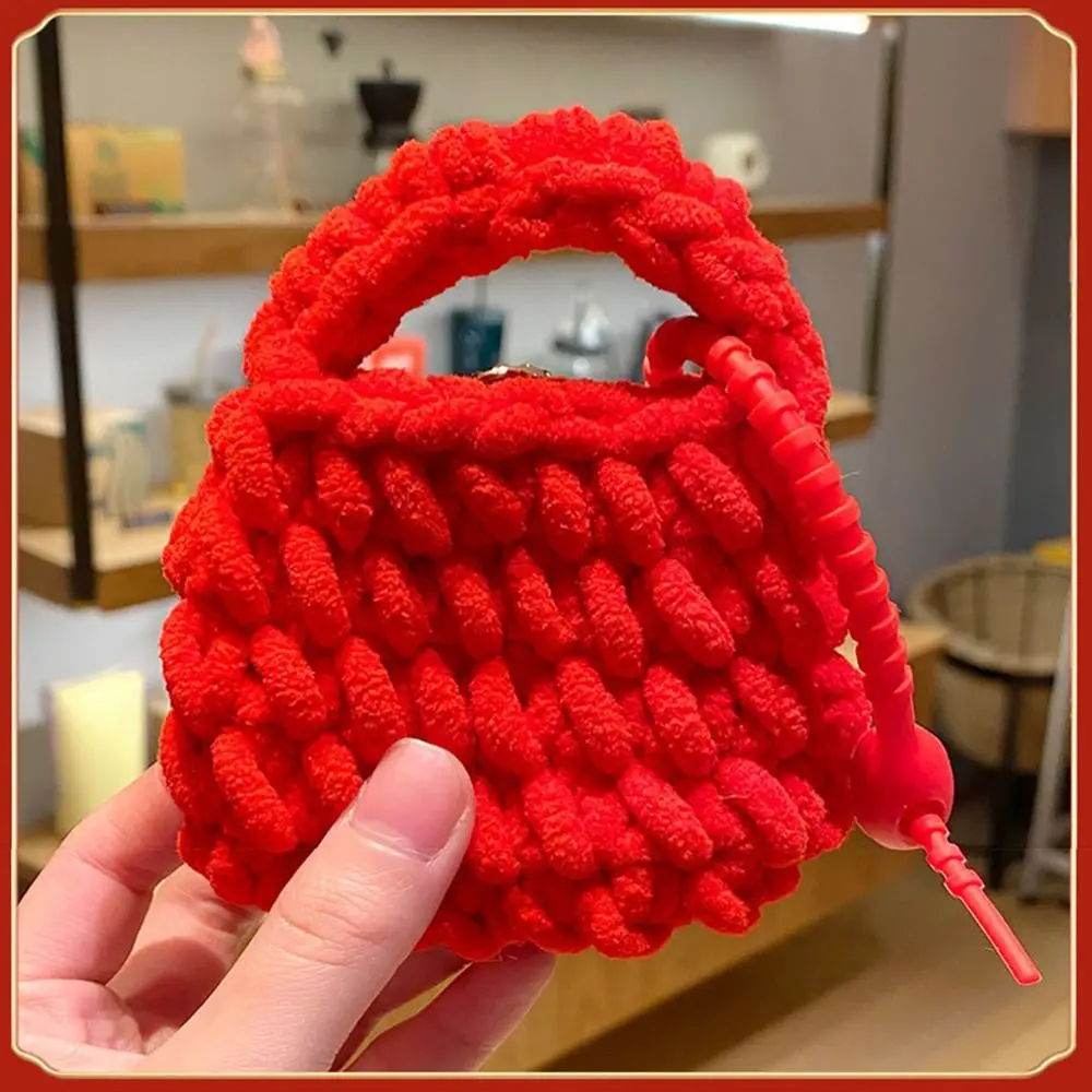 New Knitting Water Dolphin Headset Bag Cartoon Red Bag Keychain Brown Bag Small Pendant Gift