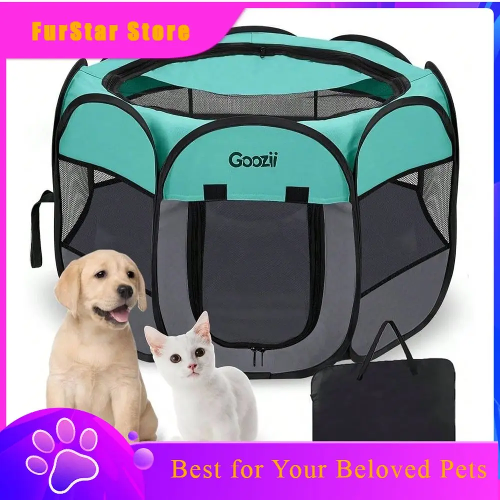 FurStarDog Playpen Small Dogs Indoor Outdoor, Foldable Pet Puppy Playpens Kennel Tent With Top Cover Door House Dog Lover As Med