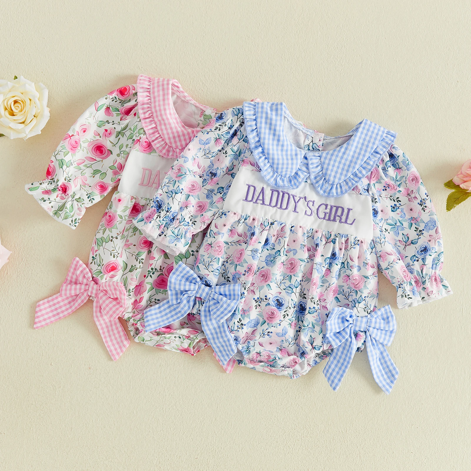 Infant Baby Girl Floral Romper Long Bubble Sleeve Doll Collar Bodysuits Fall Baby Girls Jumpsuit Outfits