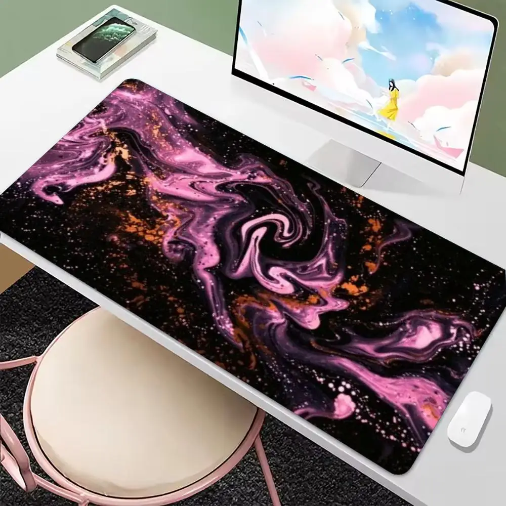 Pink Purple Swirl Star Large Mouse Pad Non Slip Rubber Desk Mat Stitched Edge For Computer Laptop Home Office Gaming Workspace