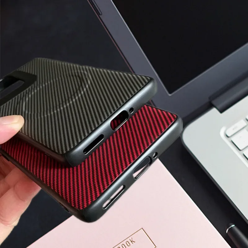 حافظة مغناطيسية لهاتف موتورولا موتو إيدج 60 50 60S S50 Pro Fusion Ultra جلدية من ألياف الكربون غطاء نسيج لـ Magsafe Chagre Shell