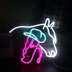 Horse Head Cowboy Hat Neon Sign Country Life LED Sign Artistic wall decoration for equestrian fields Farms Games Rooms Home Bar