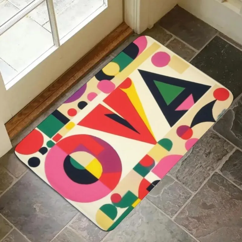 

1PC Abstract geometric Play Kitchen Rug Non-Slip Door Mat Pop design Bathroom Rug Bath Mat Carpet for Home Sink Laundry Decor