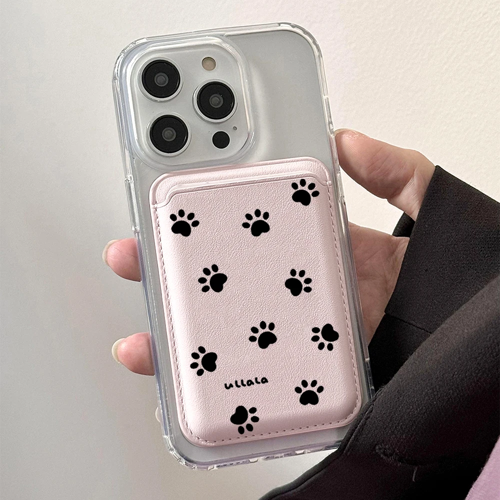 Katzen- und Hundepfoten-Leder-Kartenetui Handyhülle Kartenhalter für Magnetische Hülle Geeignet für alle iPhone Magsafe Karten-Handy-Rückseiten-Taschen – Detail 2