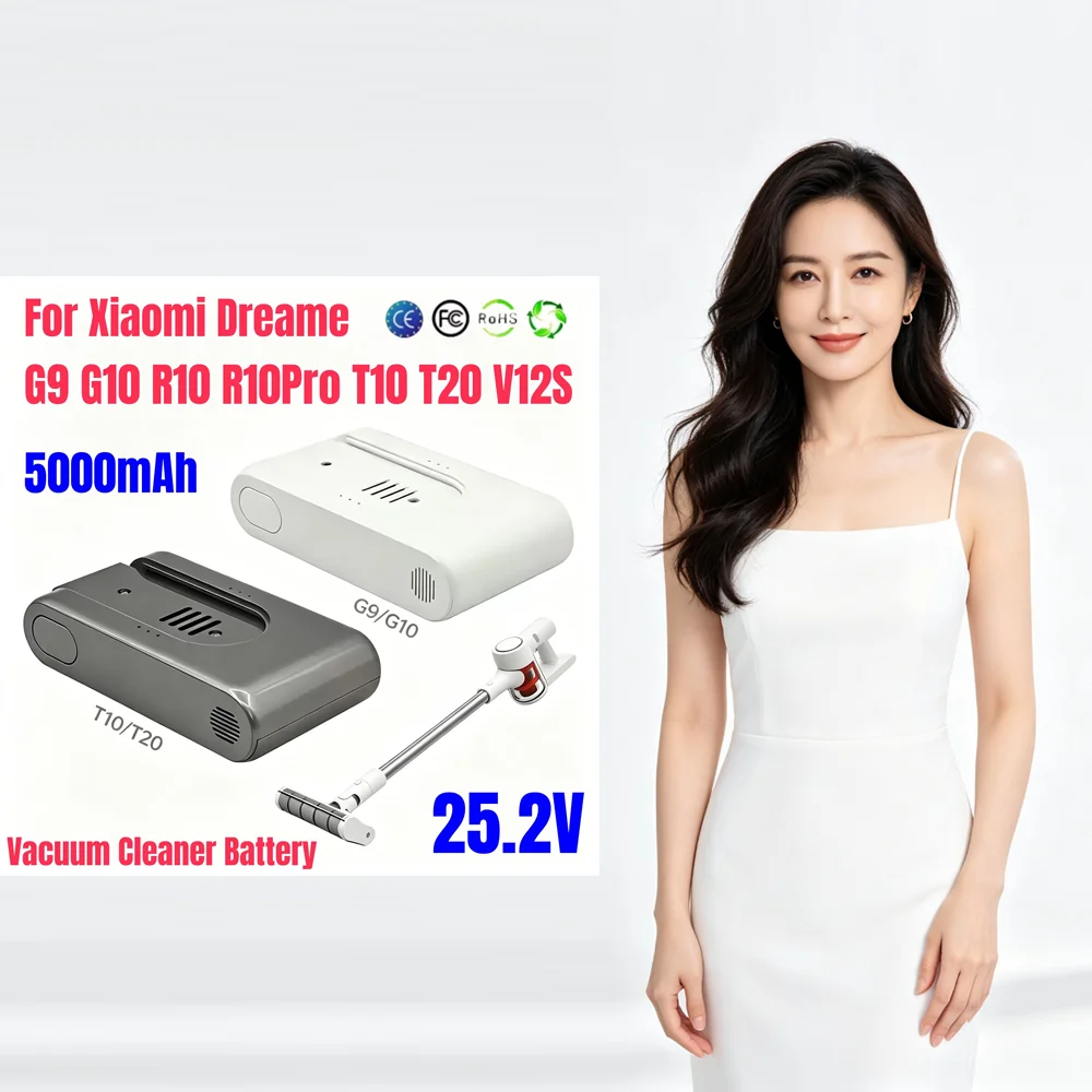 🏗️ 25.2V for Xiaomi Dreame G9 G10 R10 R10Pro T10 T20 V12S Cordless Vacuum Cleaner Replacement Li-ion Battery 5000mAh