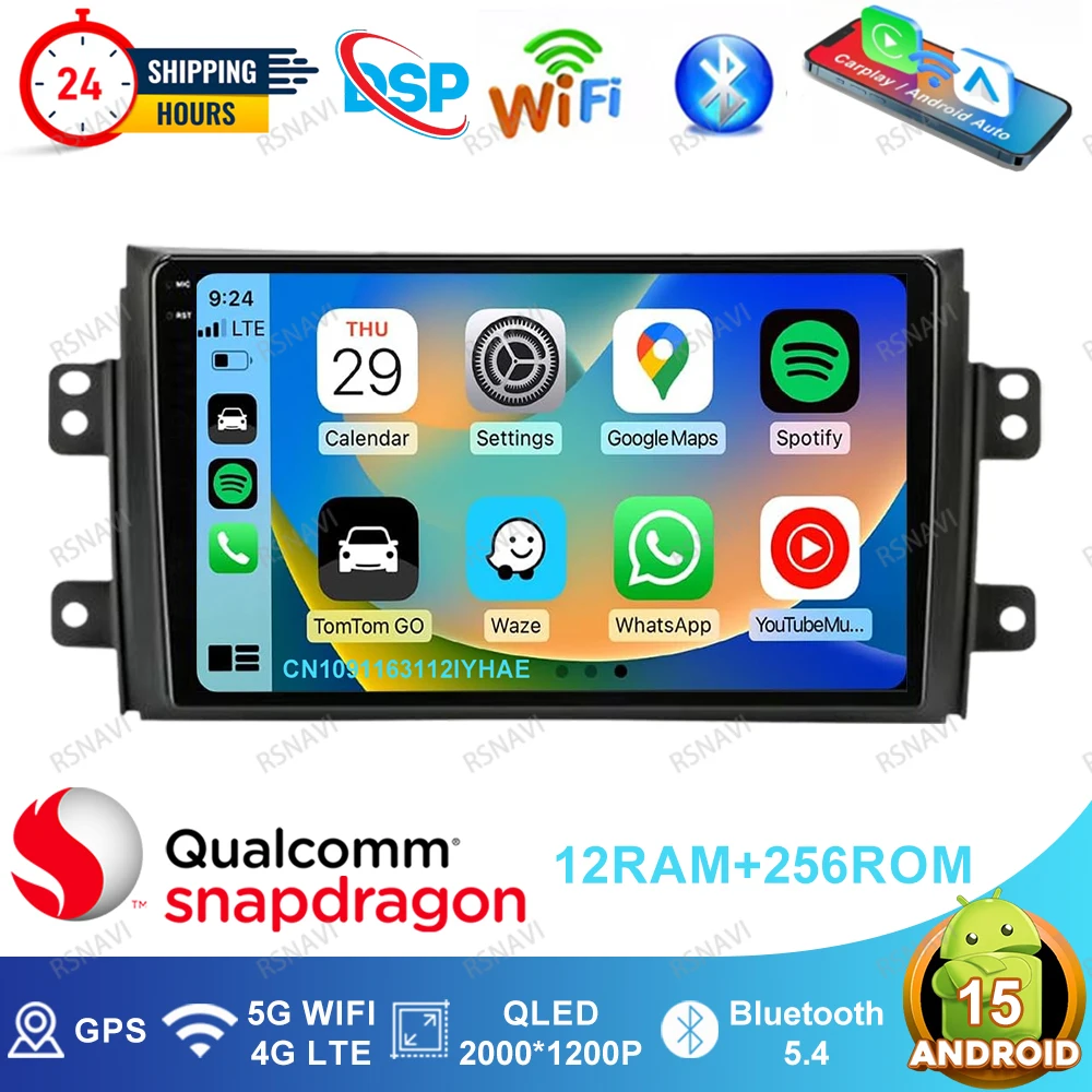

Android 15 Car Radio For Suzuki SX4 2006 - 2014 For Fiat Sedici 189 2005 - 2014 QLED GPS 5G WIFI Wireless Carplay Auto 4G LTE BT