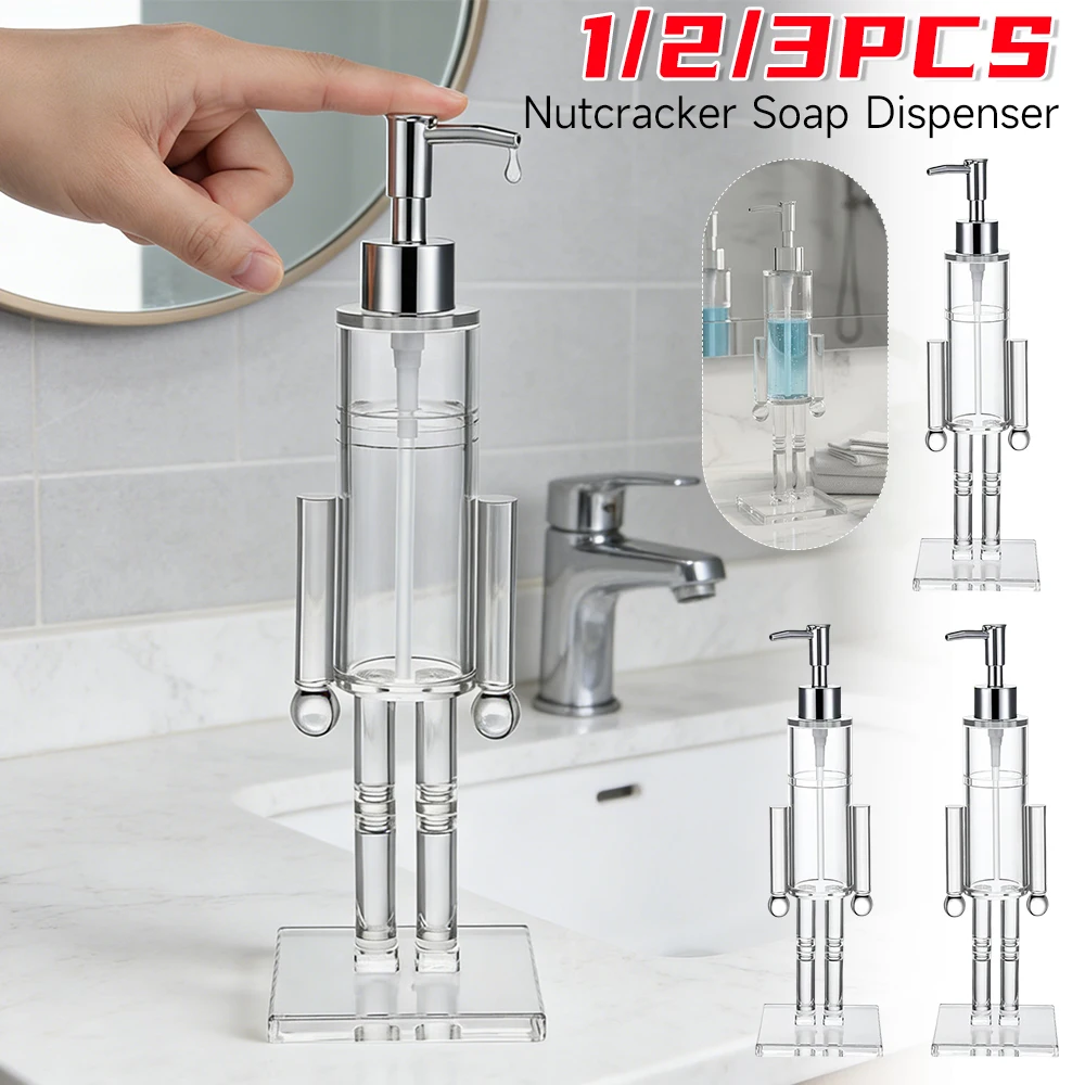 

1/2/3PCS Nutcracker Soap Dispenser Transparent Acrylic Reusable Hand Soap Bottle Liquid Dispenser for Bathroom Kitchen Counter