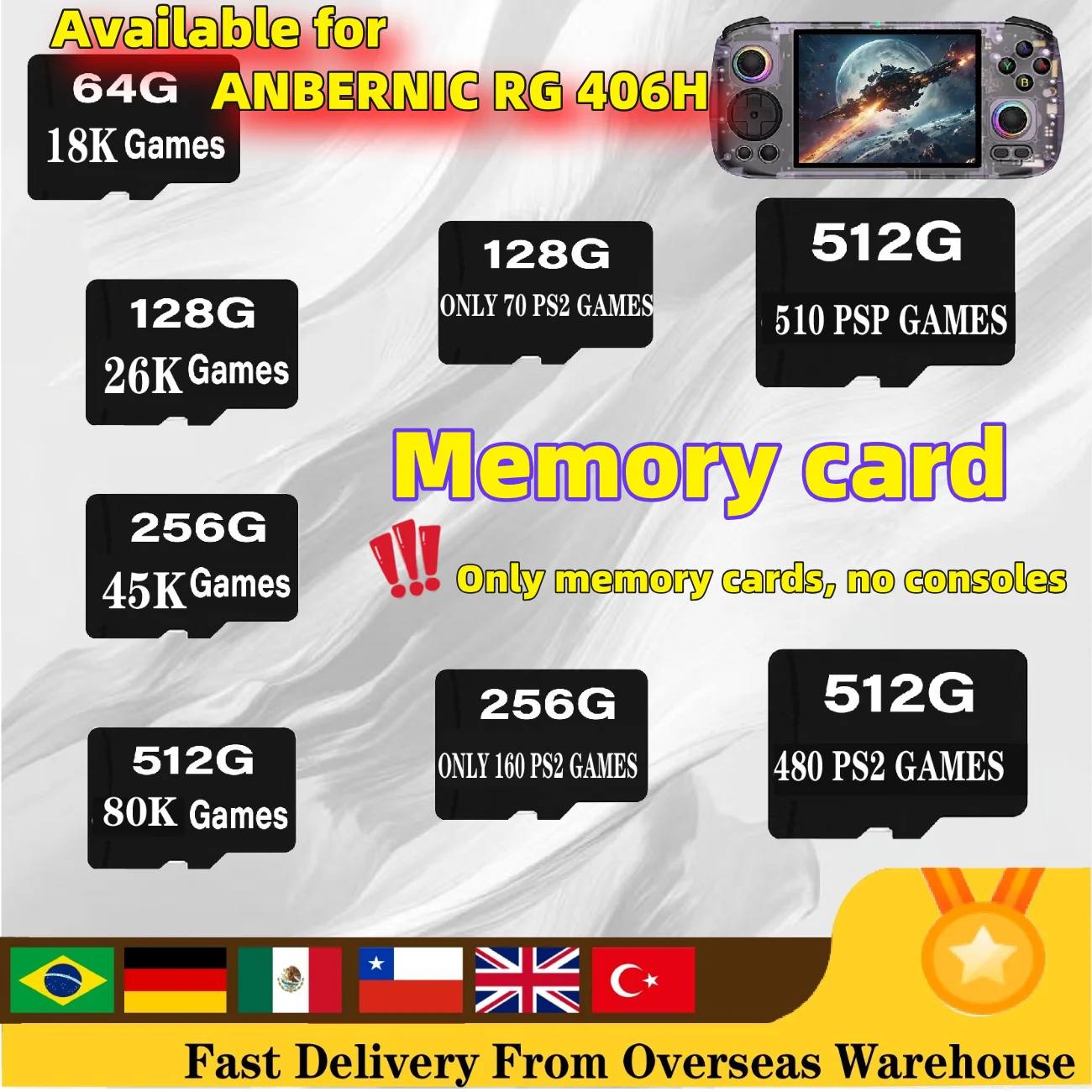 For ANBERNIC RG 406H Handheld Game Console TF Card RG406H Preloaded Game Handheld Game 512G  PSP PS2 Games Open Source System