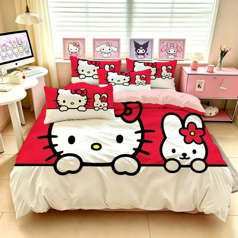 Sanrio Merry Christmas Bedding Set, Cartoon Duvet Cover Queen Size, Holiday Gift for Teens Women Girls Bedroom Decor King Full