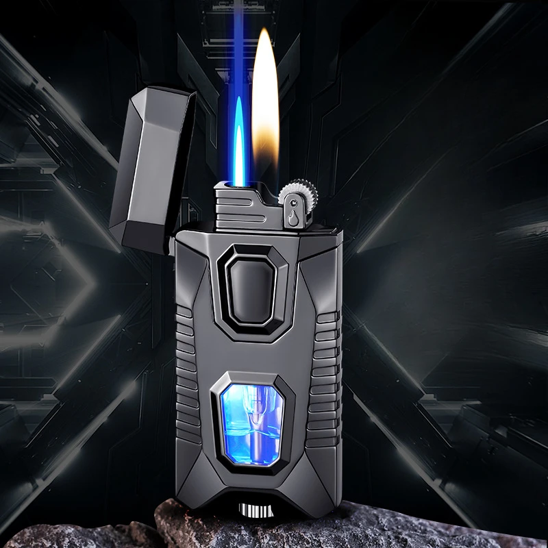 

Visible Gas Torch Lighter Metal Portable Windproof Unusual Cigarette Cigar Lighters Butane Gas Lighter Two Types of Flames