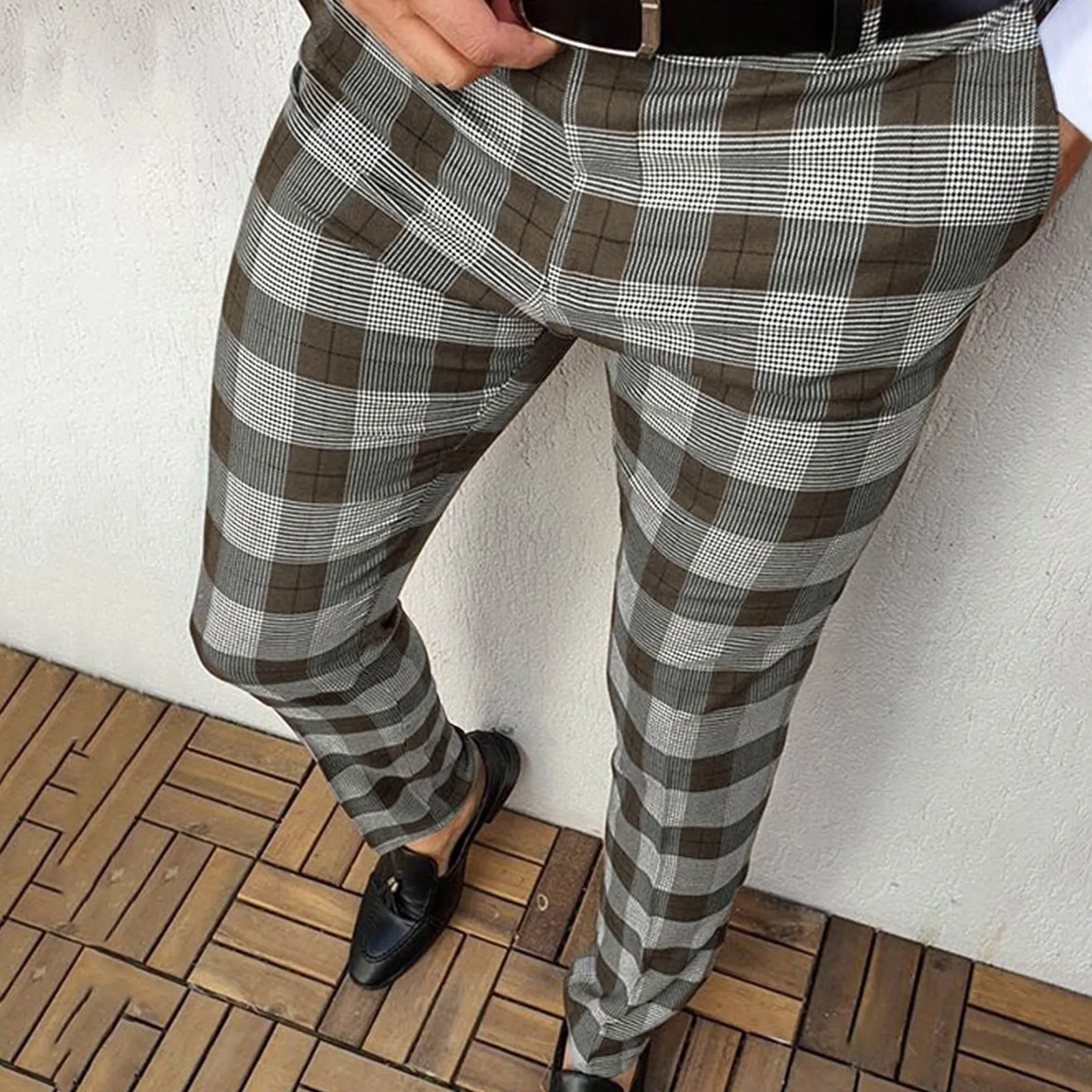 Pantaloni da abito da festa con stampa scozzese casual da uomo Pantaloni con tasche Pantaloni casual da uomo Vestibilità rilassata