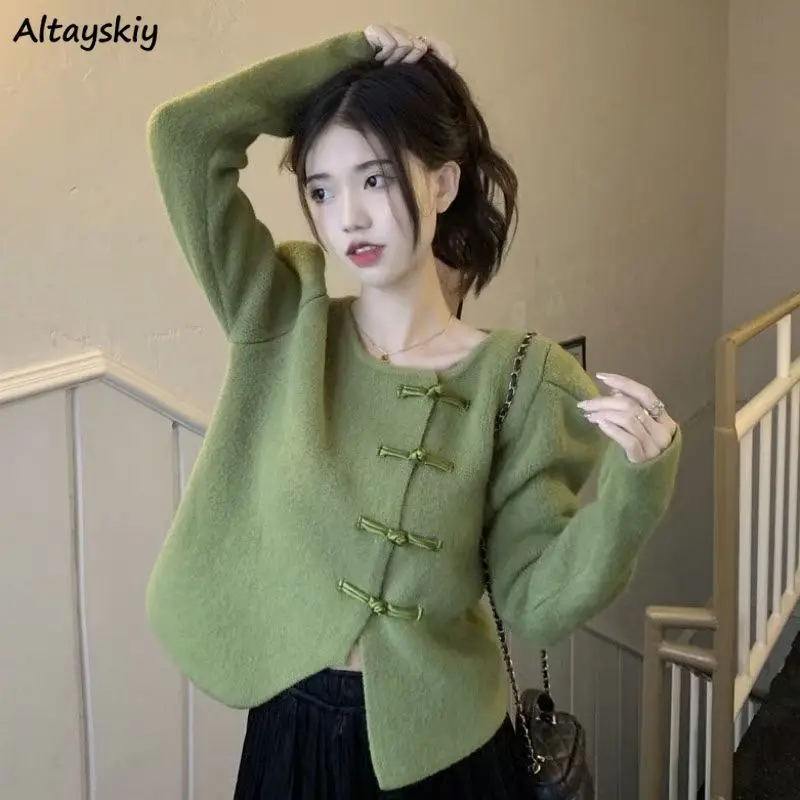 

Vintage Cardigans Women 6 Colors Chinese Style Button New Design Autumn Tender Fashion Ladies Cropped Sweaters Elegant Basics