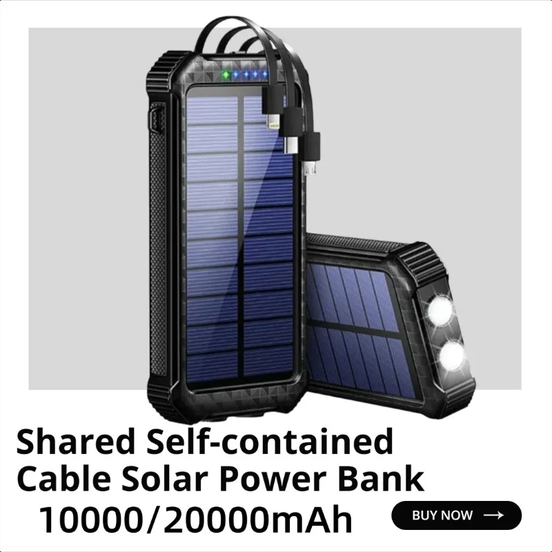 

Shared Self-contained Cable Solar Power Bank 20000mAh Fast Charging Portable Large Capacity Mobile Power Supply for Phones