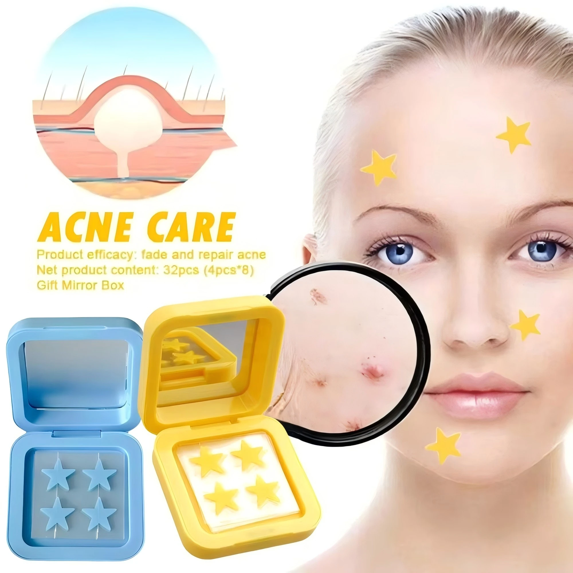 ملصقات تزيين على شكل نجمة ملونة لطيفة - ملصقات غطاء حب الشباب المائية، خافي عيوب لطيف مع صندوق تخزين مرآة المكياج #6