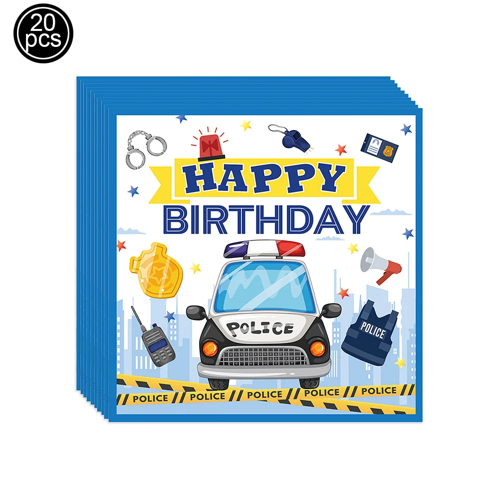 Police Officer and Car Theme Birthday Paper Plates and Napkins Cups Disposable Party Tableware Kids Boys Police Party Supplie