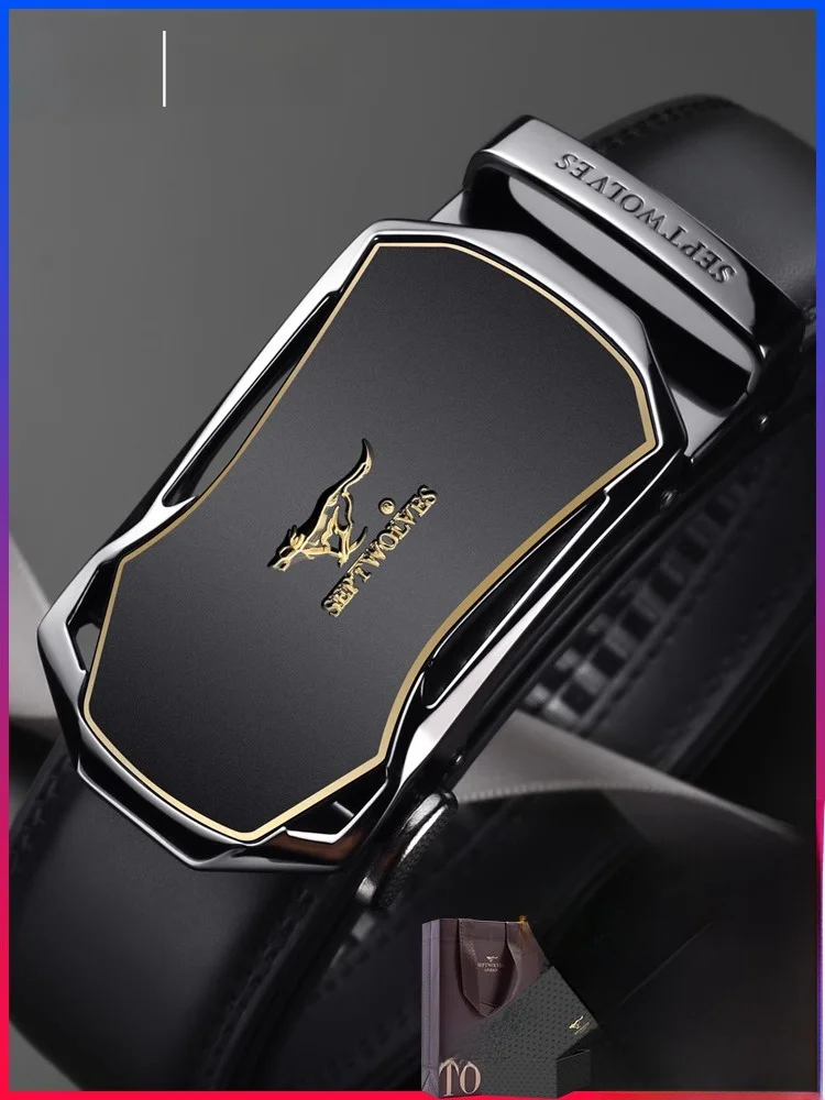 セブンティーンウルフス本革ベルトメンズトレンディベルト自動バックルカジュアル牛革パンツベルト誕生日ギフト