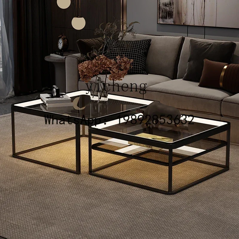 X22 Living Room Home Tea Table Combination Tempered Glass Small Coffee Table Transparent Modern Simple and Light