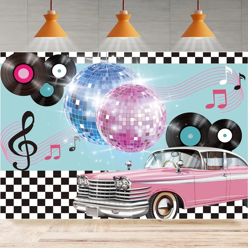 

50s Retro Rock Roll Diner Photography Backdrop Car Dance Prom Classic 1950s Birthday Background Party Backdrop Wall Banner Decor