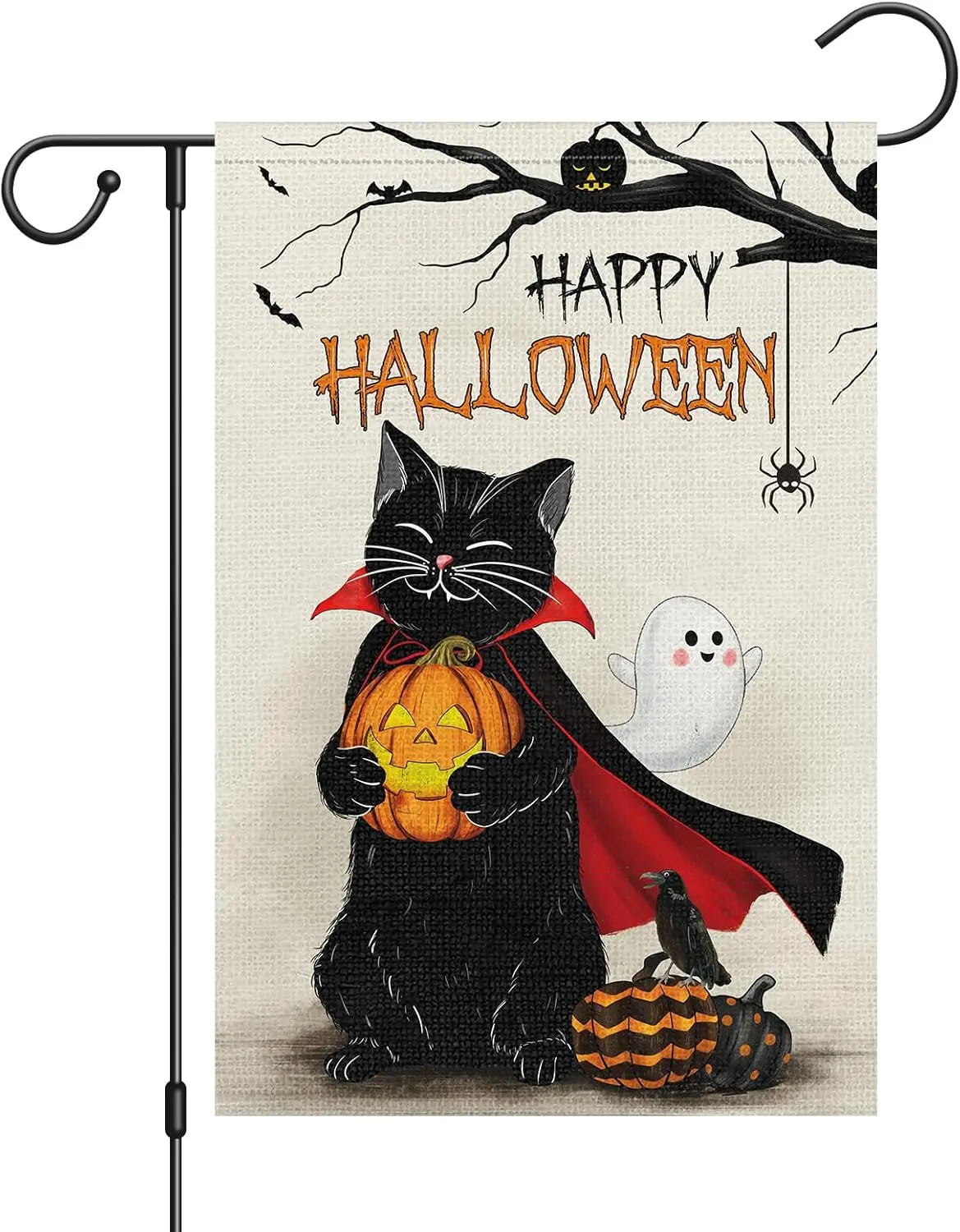 Halloween Vampire Black Cat Garden Flag 12x18 Double Sided, Burlap Small Welcome Halloween Spooky Pumpkin Yard House Flags