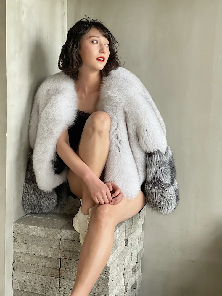 Casaco Real Fox Fur feminino, casacos de pele de raposa natural, casacos elegantes, novo, 2022, 2024