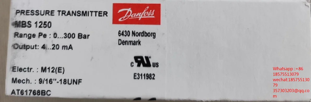 For Danfoss MBS1250 Pressure Sensor, 0-300 bar, Brand New AT61768BC MBS1250