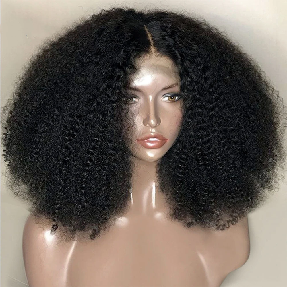 

Preplucked Glueless Blunt Cut Short Bob 14inch Natural Black Kinky Curly Soft Deep Lace Front Wigs For Women With Babyhair Daily